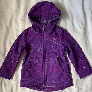 Paradox purple scuba fleece lined hooded jacket w reflector stripes EUC